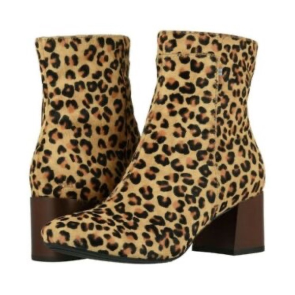 NEW TOMS Emmy Desert Tan Leopard Booties COW HAIR  ANKLE BOOT BLOCK HEEL NIB - Picture 1 of 5